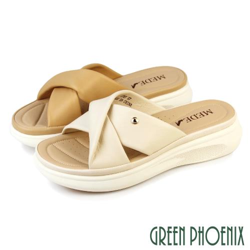 GREEN PHOENIX 女 拖鞋 厚底拖鞋 交叉 扭結 輕量 羊皮 真皮U52-20707
