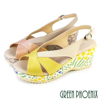 GREEN PHOENIX 女 涼鞋 厚底涼鞋 楔型涼鞋 魚口涼鞋 全真皮 超輕量 臺灣製U27-20836