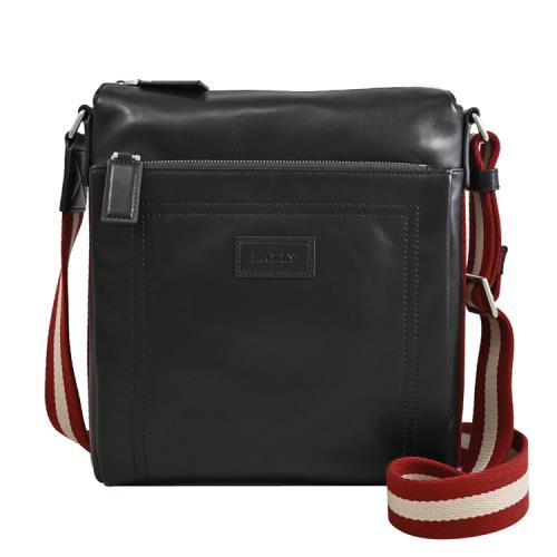 BALLY 6225265 TUSTON 烙印LOGO織帶牛皮休閒斜背包.深咖