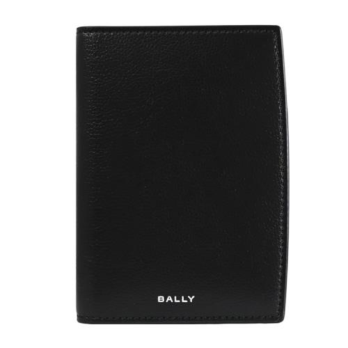 BALLY 6305292 BNQ 燙銀LOGO弧面邊飾牛皮對開護照夾.黑