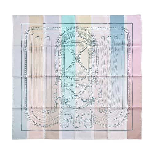 Hermes 愛馬仕 Grand Tralala 90 手工捲邊真絲雙面用方巾(米色 /綠/玫瑰色)