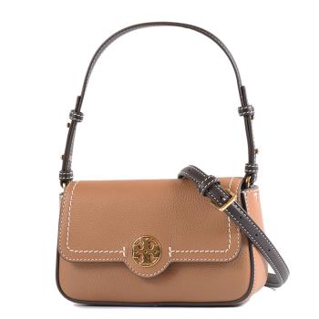 TORY BURCH FELIX 荔枝紋翻蓋肩背/斜背二用包-棕色/迷你款