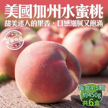 果物樂園-美國加州水蜜桃原裝6盒(4-5入 約450g/盒)