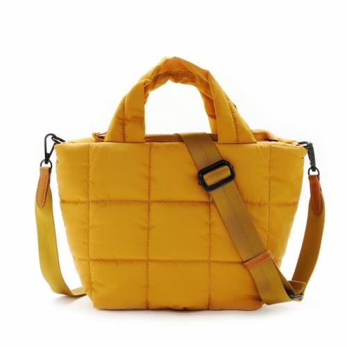 FIRANO-縫線格紋輕尼龍手提兩用包(駱駝黃)