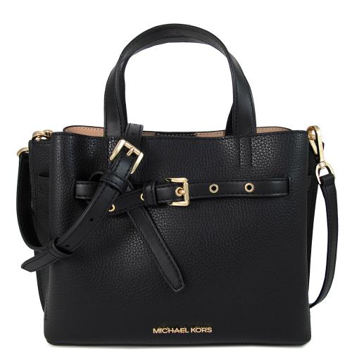 MICHAEL KORS 金字LOGO全皮革環扣配飾兩用包(黑色/小款)