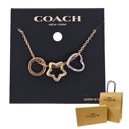 【COACH】水晶鑲鑽圓形星星愛心造型項鍊三環