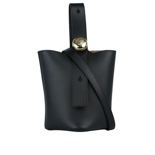 LOEWE Anagram 圓釦光滑小牛皮迷你二用包/水桶包(黑色)