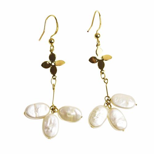 【大東山樑御珊瑚】天然扁形珍珠花花耳勾耳環