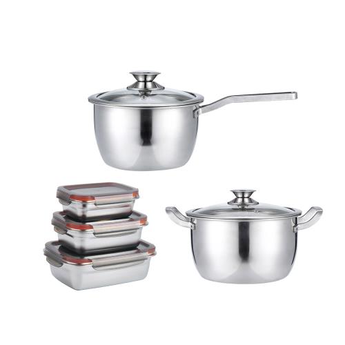 鵝頭牌御膳不鏽鋼20/24cm雙湯鍋+304不鏽鋼三入保鮮盒