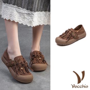 【VECCHIO】真皮兩穿流蘇厚底樂福鞋/真皮頭層牛皮兩穿法設計流蘇造型厚底樂福鞋 女鞋 棕