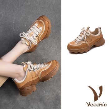 【VECCHIO】真皮拼接繫帶休閒德訓鞋/真皮頭層牛皮復古拼接繫帶運動風休閒鞋 德訓鞋 女鞋 黃