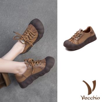 【VECCHIO】真皮貝殼餅乾厚底休閒鞋/真皮頭層牛皮復古貝殼小圓頭餅乾厚底休閒鞋 女鞋 棕