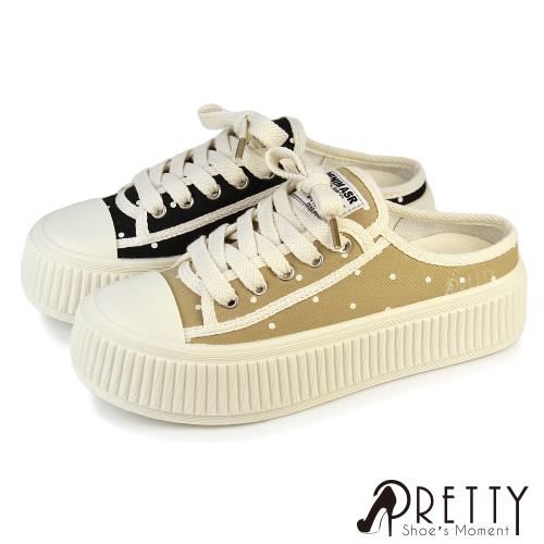 Pretty 女 穆勒鞋 包頭拖鞋 懶人拖鞋 半拖鞋 帆布 厚底BA-22706