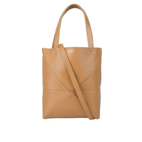 LOEWE Puzzle 亮面小牛皮迷你摺疊托特包(暖沙色)