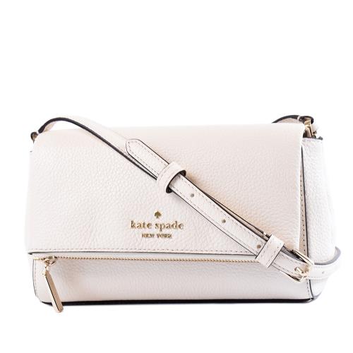 KATE SPADE Leila 荔枝紋暗層翻蓋磁釦斜背包-白色