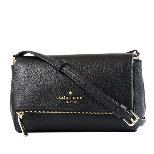 KATE SPADE Leila 荔枝紋暗層翻蓋磁釦斜背包-黑色