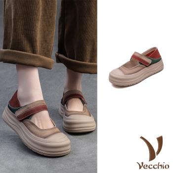 【VECCHIO】真皮兩穿撞色拼接厚底娃娃鞋/真皮頭層牛皮兩穿法撞色拼接一字帶厚底娃娃鞋 女鞋 紅
