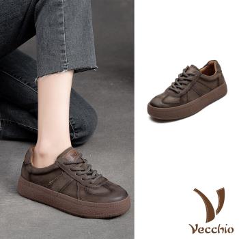 【VECCHIO】全真皮純色拼接厚底休閒鞋/全真皮頭層牛皮百搭純色拼接厚底休閒鞋 女鞋 灰