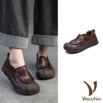 【VECCHIO】真皮餅乾厚底滾邊樂福鞋/真皮頭層牛皮餅乾厚底立體滾邊設計樂福鞋 女鞋 棕