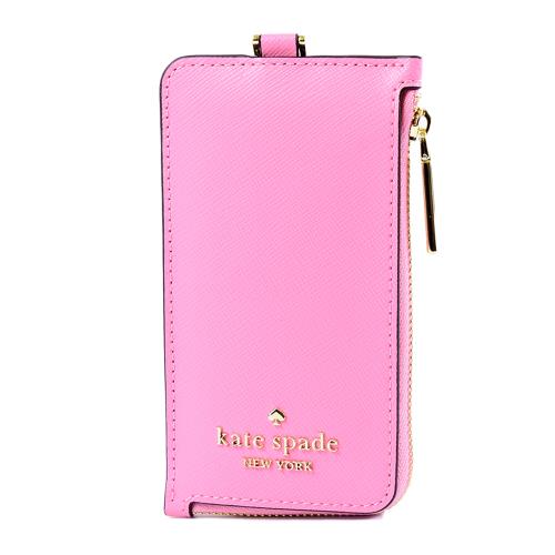 KATE SPADE Madison十字紋防刮識別證掛帶票卡夾-芭比粉