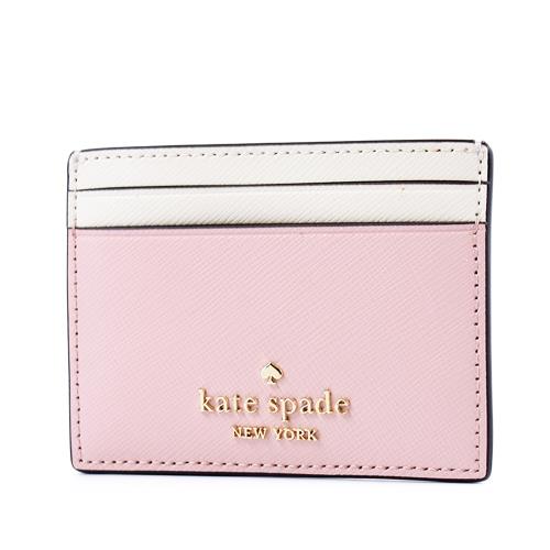 KATE SPADE Madison十字紋防刮拚色名片夾-粉/白