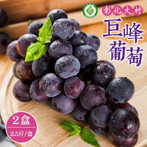 【禾鴻】彰化大村巨峰葡萄2.5斤x2盒(3串/盒_產銷履歷)