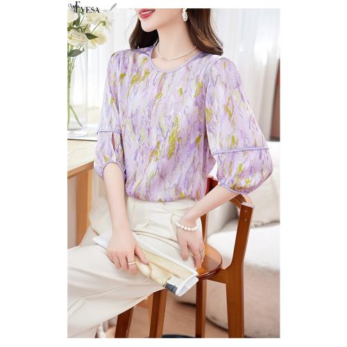 【伊凡莎名媛時尚】歐潮獨特古典貴族氣質藝術香花100%蠶絲上衣-AB款