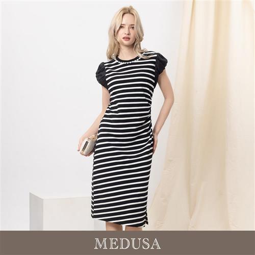 現貨【MEDUSA 曼度莎】優雅珍珠裝飾條紋開衩小禮服（M-XL）｜小禮服 合身顯瘦
