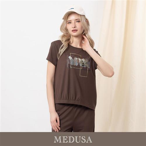 現貨【MEDUSA 曼度莎】輕柔棕色嫘縈葉子休閒T恤（M-XL）｜女休閒上衣 女短袖T恤
