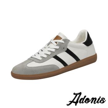 【Adonis】全真皮拼接繫帶休閒板鞋/全真皮異材質拼接復古繫帶休閒板鞋 男鞋 白