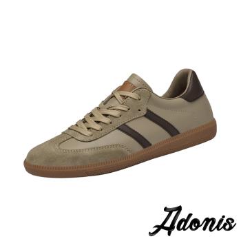 【Adonis】全真皮拼接繫帶休閒板鞋/全真皮異材質拼接復古繫帶休閒板鞋 男鞋 卡其