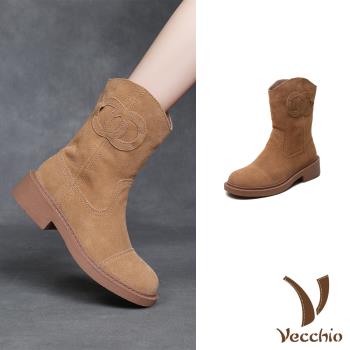【VECCHIO】真皮磨砂牛皮西部風騎士靴/真皮磨砂牛皮復古經典西部風騎士靴 女鞋 黃