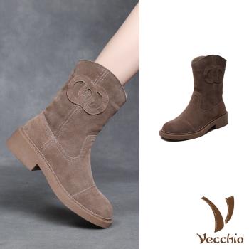 【VECCHIO】真皮磨砂牛皮西部風騎士靴/真皮磨砂牛皮復古經典西部風騎士靴 女鞋 卡其