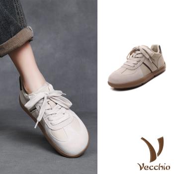 【VECCHIO】真皮磨砂牛皮線條軟底運動鞋/真皮磨砂牛皮復古線條設計軟底運動鞋 女鞋 米