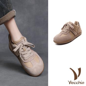 【VECCHIO】真皮磨砂牛皮線條軟底運動鞋/真皮磨砂牛皮復古線條設計軟底運動鞋 女鞋 卡其
