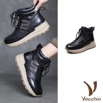 【VECCHIO】真皮機能高筒厚底運動鞋/真皮頭層小牛皮保暖機能高筒厚底運動鞋 女鞋 黑