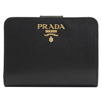 PRADA 1ML018 經典浮雕LOGO水波紋皮革零錢短夾.黑
