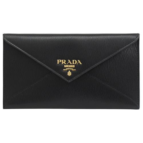 PRADA 1MF175 VITELLO MOVE 浮雕LOGO水波紋信封簡易長夾.黑