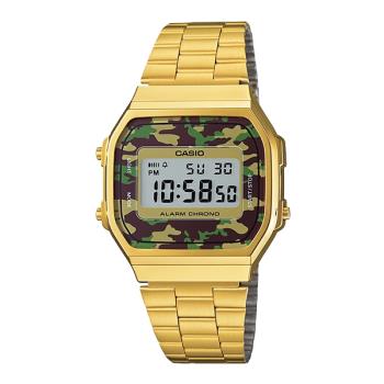 【CASIO 卡西歐】日系-金色復古風 數字電子錶 迷彩風格 A168W (A168WEGC-3D)
