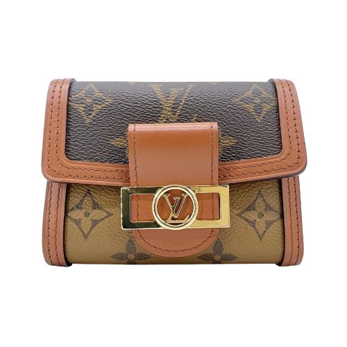 二手品Louis Vuitton Dauphine 帆布扣式短夾(M68725-咖)