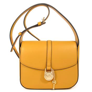 MICHAEL KORS LYRA 金字圓標LOGO皮革翻蓋斜揹包(黃色)