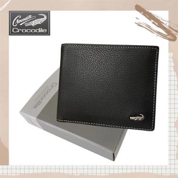 (Crocodile)鱷魚 真皮短夾／男用皮夾／12卡片錢包 (黑色-11011)