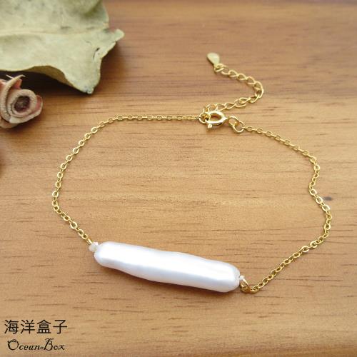 【海洋盒子】優雅方形條狀炫彩巴洛克珍珠925金色純銀手鍊.精緻鍍金.女用手鍊