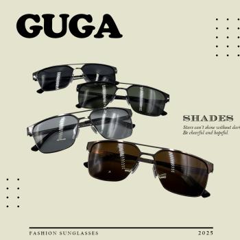 【GUGA】偏光金屬太陽眼鏡 雙橫梁飛官方框款 抗UV400 輕盈鏡框 穩固性 防眩光 5149