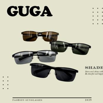 【GUGA】偏光金屬太陽眼鏡 運動風現代款 抗UV 混搭感設計 輕薄半鏡框造型 5123