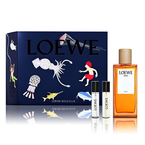 LOEWE 羅威 SOLO ELLA 獨奏宣言女性香氛禮盒-淡香精100ML+隨身瓶10ML+馬德里奇蹟天光淡香水 10ML