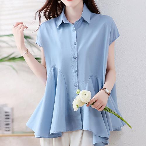 麗質達人 - 2700翻領衣擺不規則上衣-二色LY