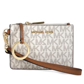 MICHAEL KORS JET SET 白色滿版LOGO手掛式卡片零錢包