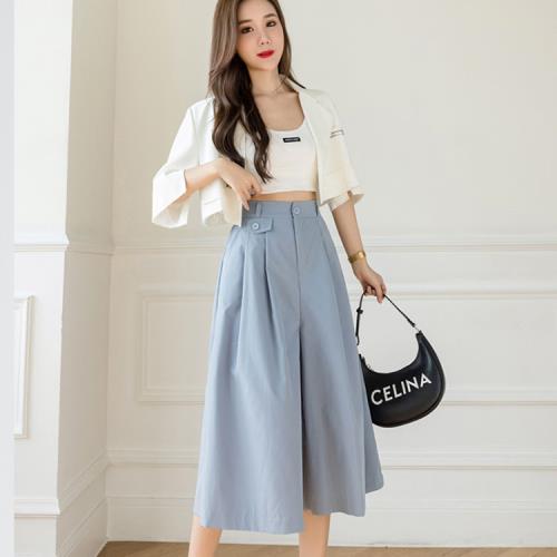 【BJ COLLECTION】日系寬鬆七分緊腰褲裙 BJC40005 藍色FREE