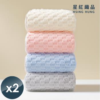 星紅織品 輕柔雲朵格子瞬吸絲絨浴巾x2入